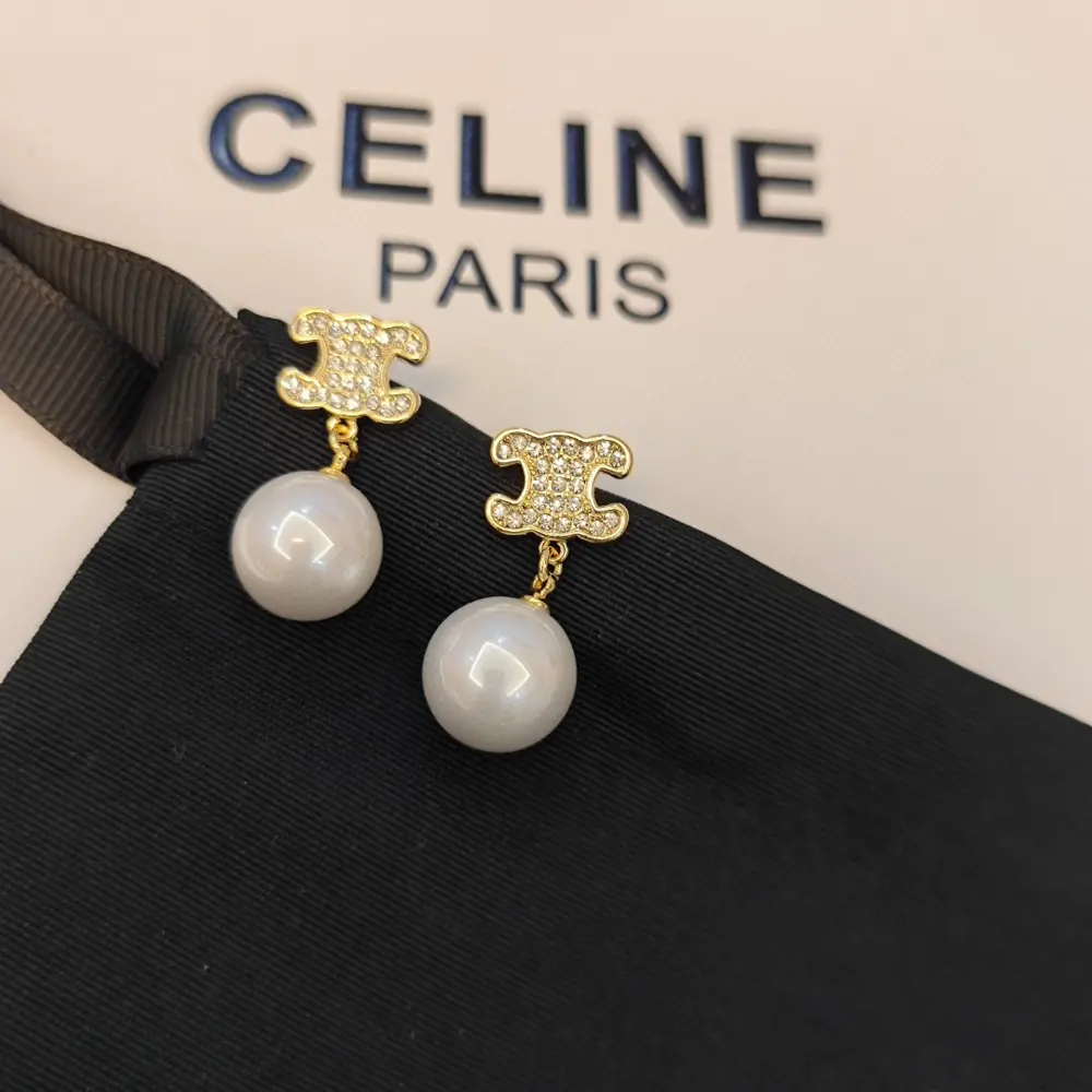Celine Swarovski crystal diamond tassel pearl earrings