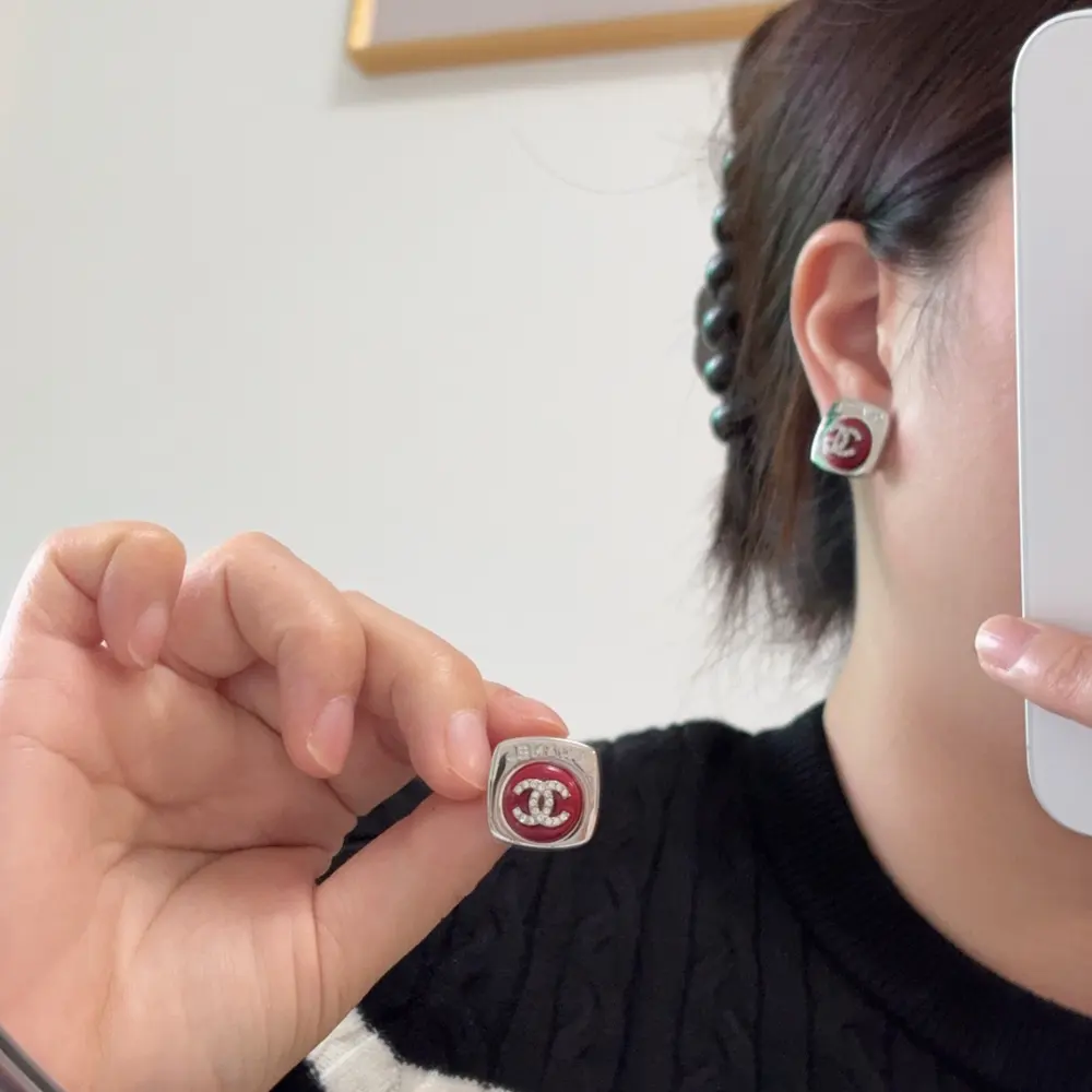 Chanel New Year Red Diamond Stud Earrings