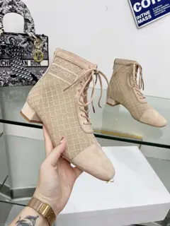 Dior embroidered jacquard mesh boots Dior checkered three-dimensional diamond embroidered