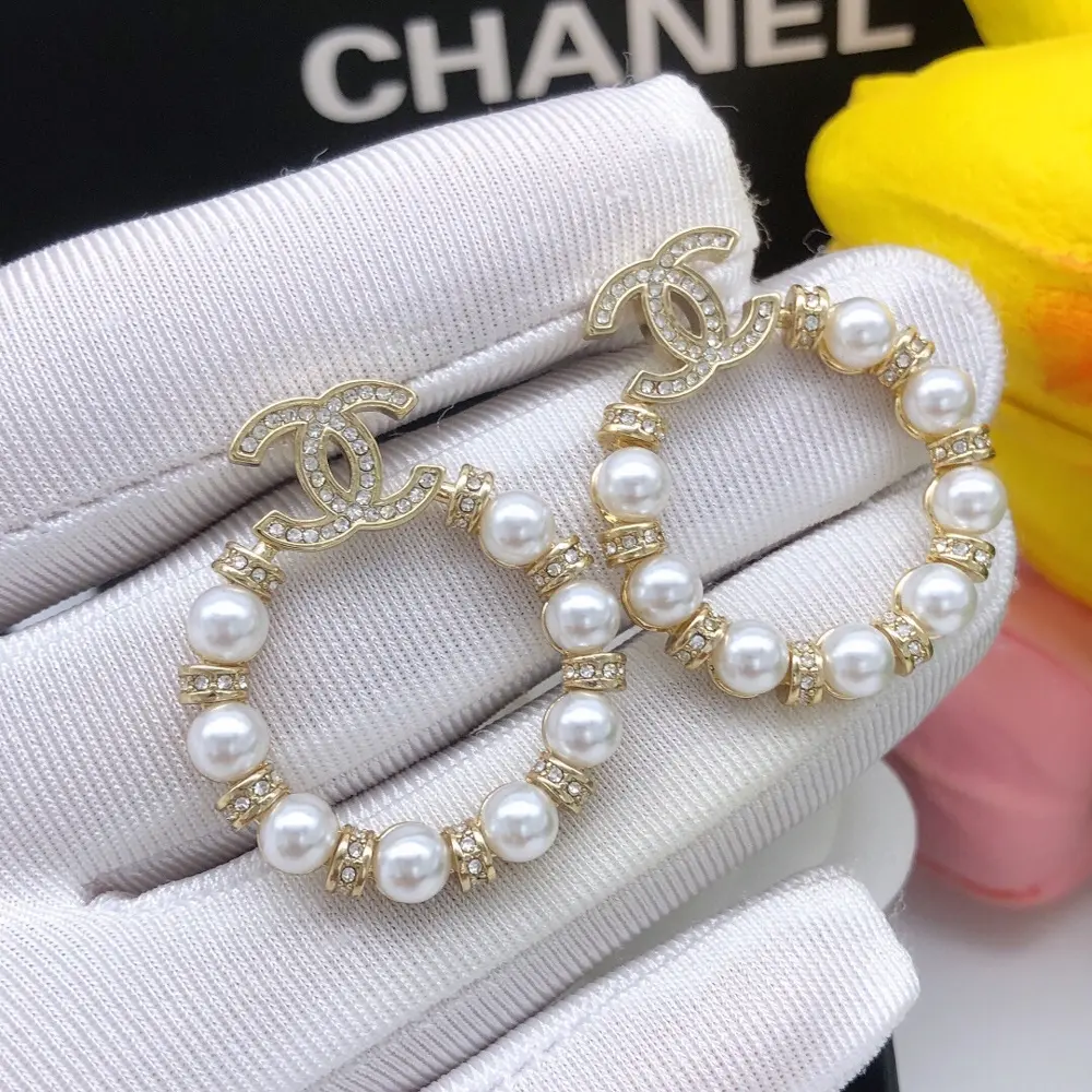 Chanel Black Round Double C Earrings