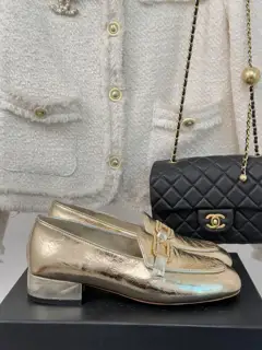 Chanel Double C Chain Buckle Thick Heel Loafers