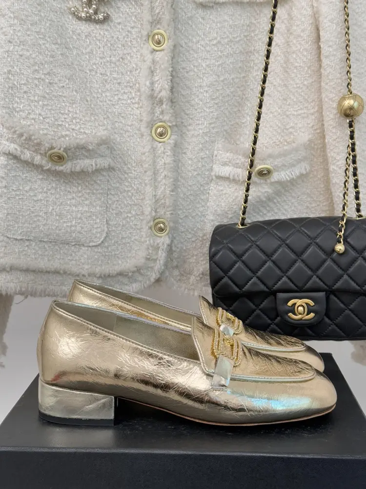 Chanel Double C Chain Buckle Thick Heel Loafers