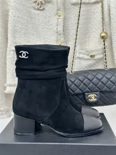 Chanel color-blocked double C stacked boots