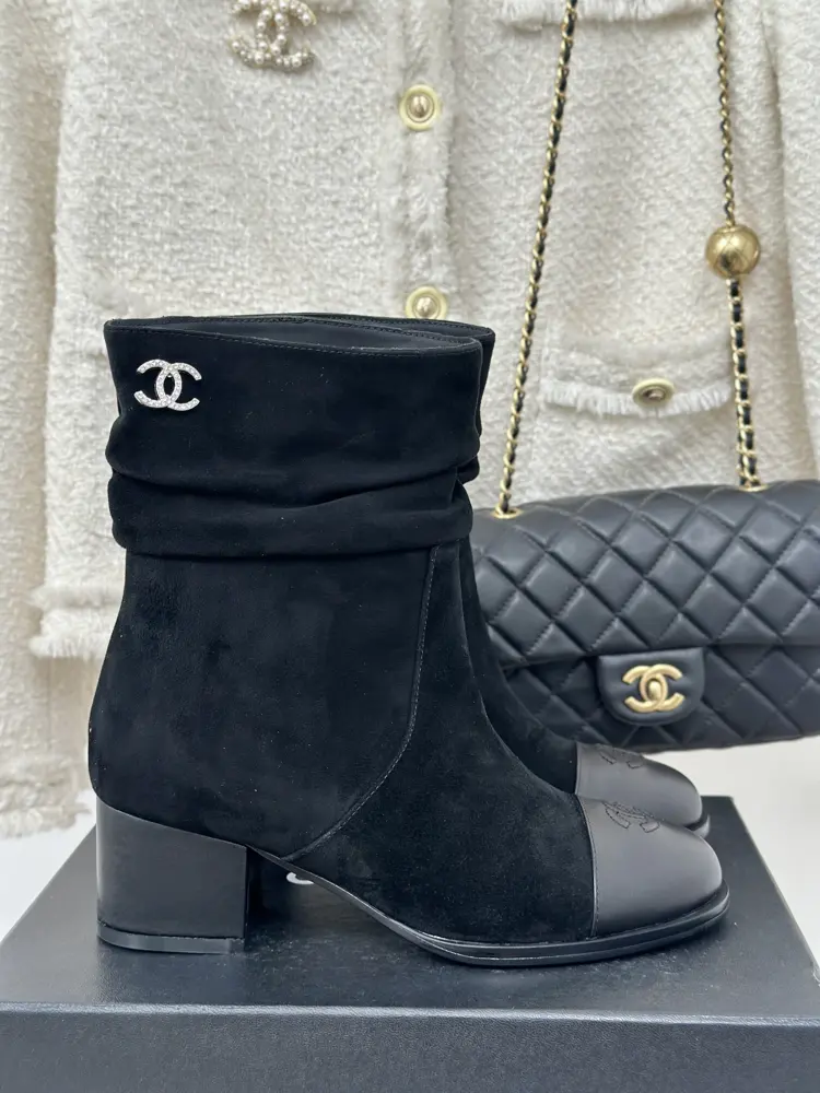 Chanel color-blocked double C stacked boots