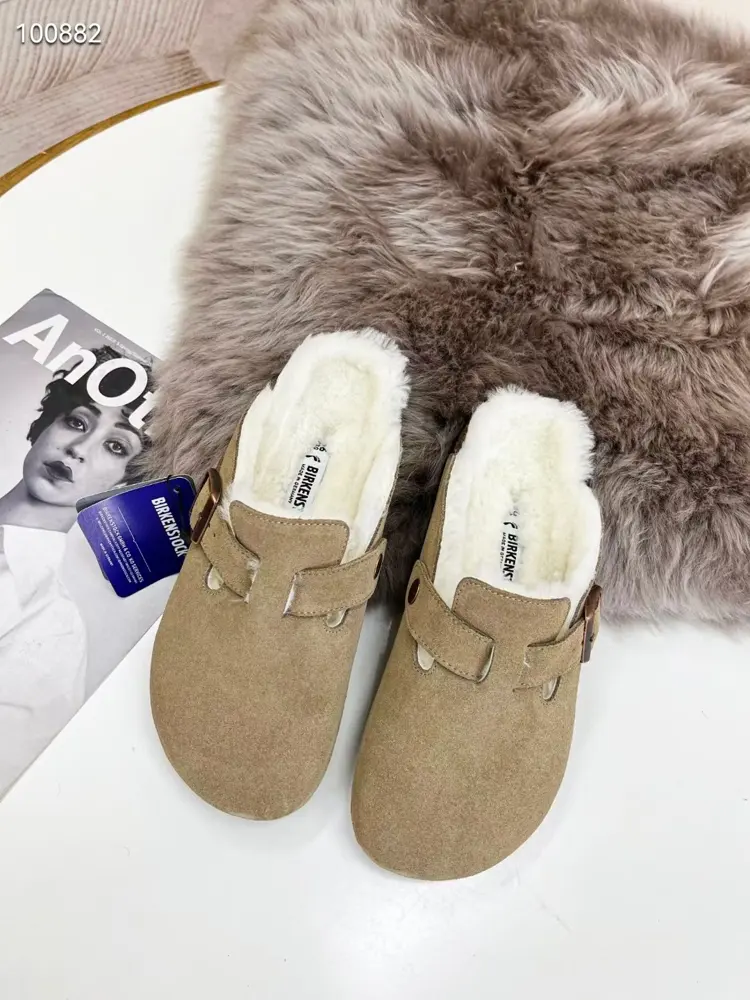Birkenstock black wool slippers Imported mercerized cowhide suede upper