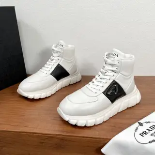 Prada men’s leather high-top casual sneakers