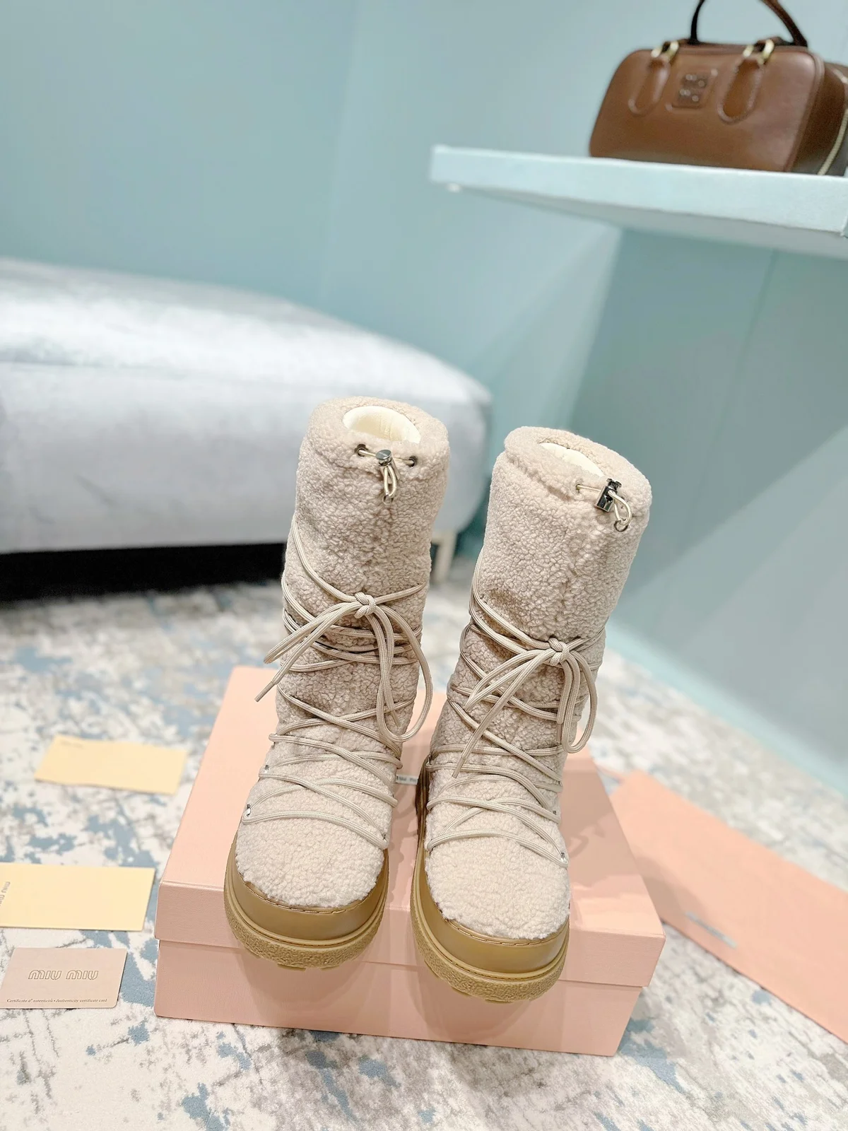 MiuMiu Retro Motorcycle Boots Lace-Up Martin Boots