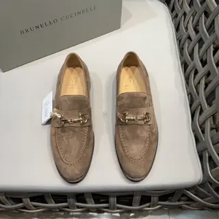 Brunello Cucinelli leather horsebit moccasin shoes|The fabric