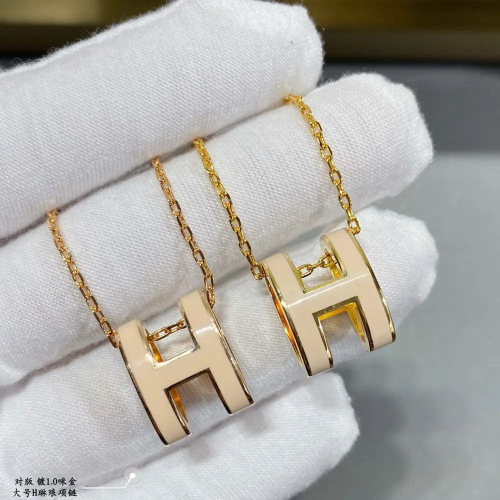 V gold material (upgraded CNC + imported oil drop) Hermès large H Linlang necklace The
