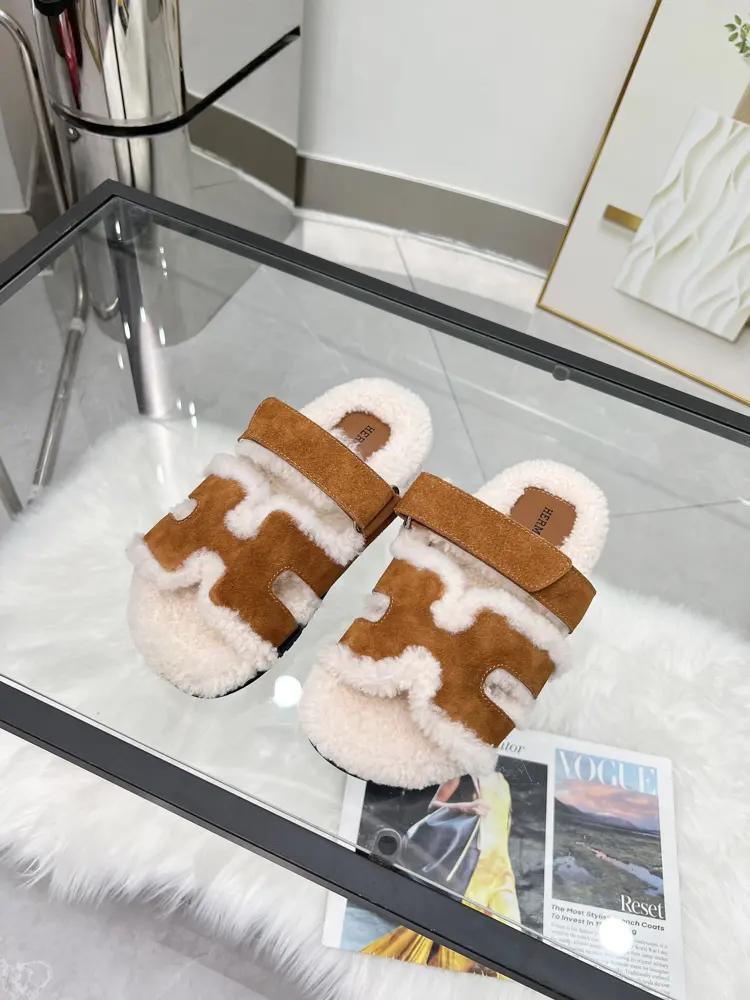 Hermes classic wool slippers