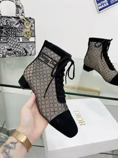 Dior embroidered jacquard mesh boots Dior checkered three-dimensional diamond embroidered