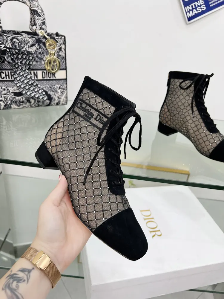Dior embroidered jacquard mesh boots Dior checkered three-dimensional diamond embroidered