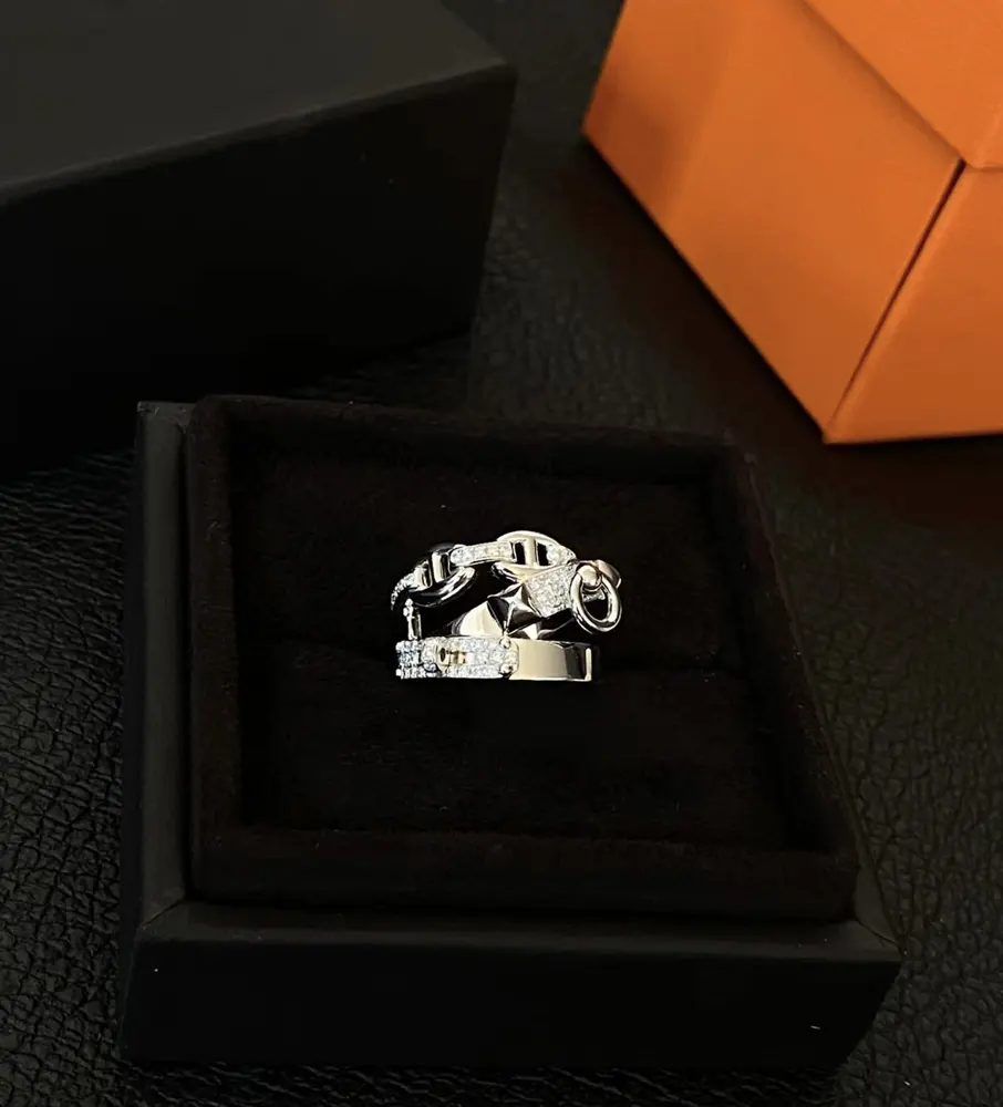Ring Hot Hermes belt buckle pig nose Cross three-layer ring Exclusively imported sub-gold