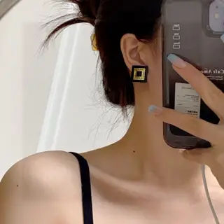 Chanel Double C black square earrings