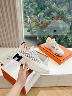 Hermès couple sneakers original knit + Napa calfskin splicing suede