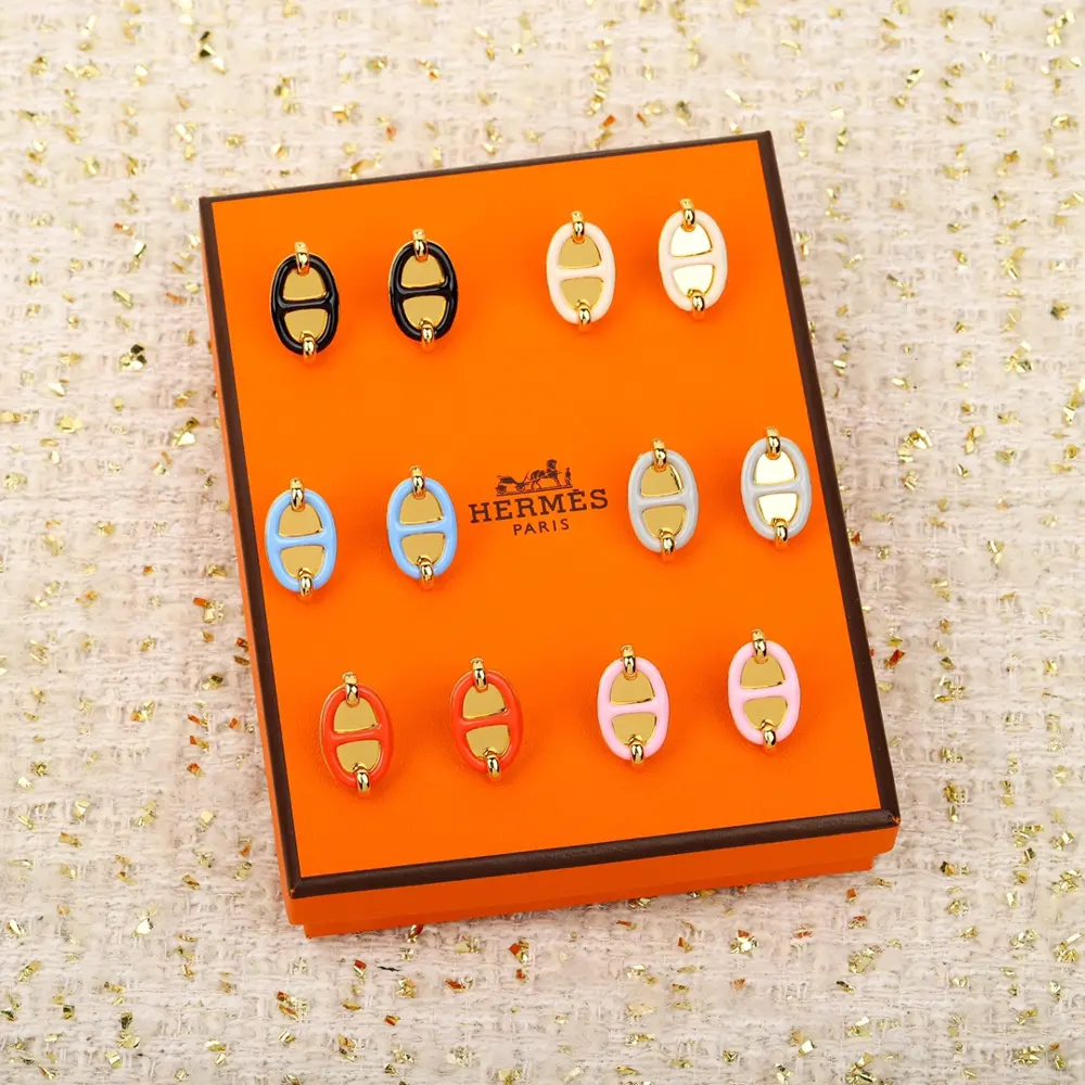 [Hermes pig nose oil drip earrings] Thick gold electroplating This earring is one of the