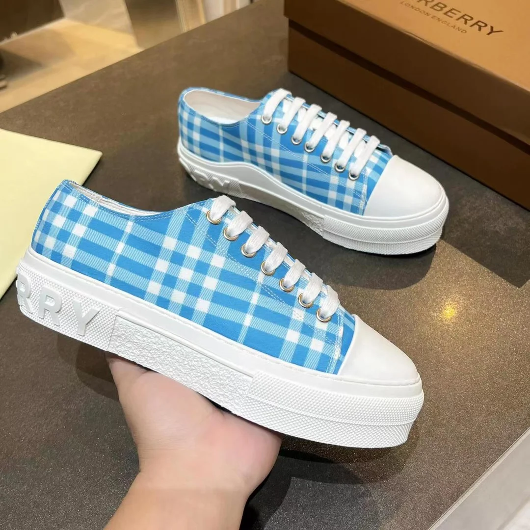 BURBERRY Retro plaid cotton sneakers