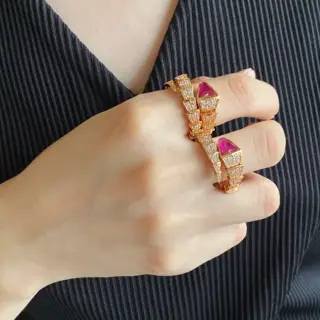 Bvlgari Triple-Handed Red Snake Ring. One Size. A fascinating and stunning design that