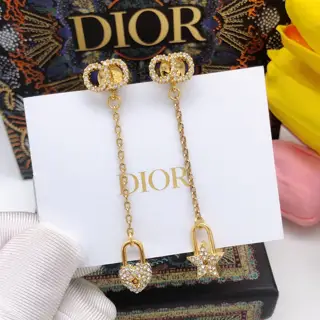 Dior new CD heart full diamond tassel earrings star earrings