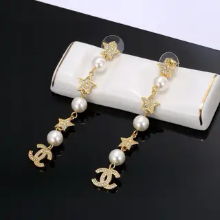 Chanel full diamond five-pointed star long pearl earrings