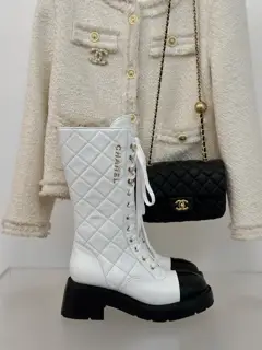 Chanel Double C Diamond Letter Thick Heel Mid-calf Boots