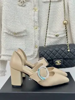 Chanel pointed toe thick heel sandals
