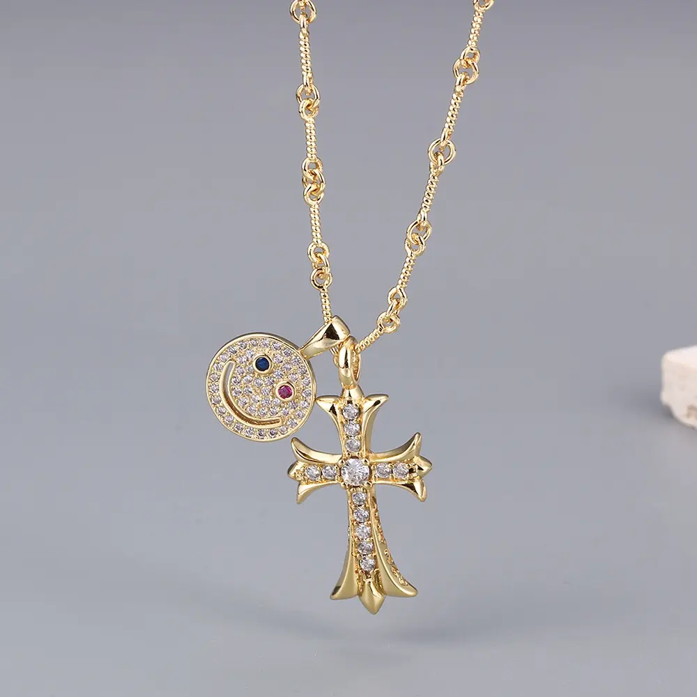 Chrome Hearts Smiley Cross Necklace