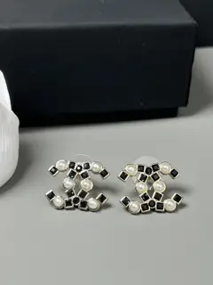Chanel Double C Pearl Earrings