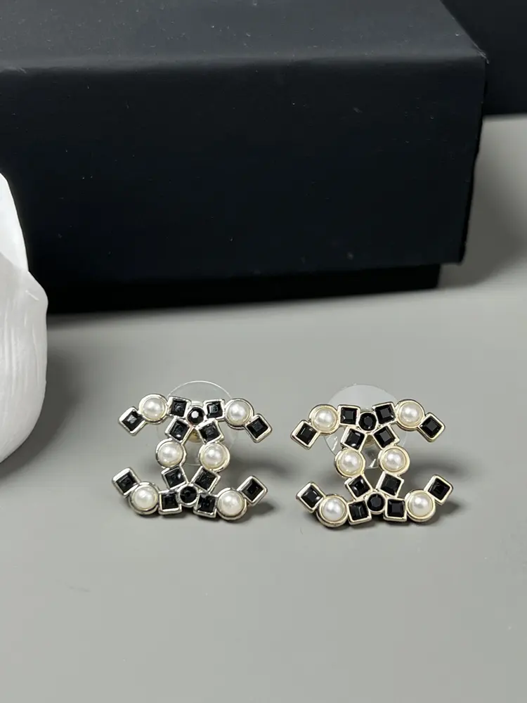 Chanel Double C Pearl Earrings
