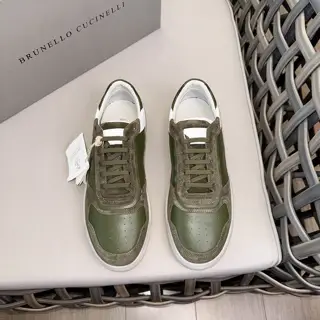 Brunello Cucinelli color-blocked sports flats for men. This pair of flat sports shoes