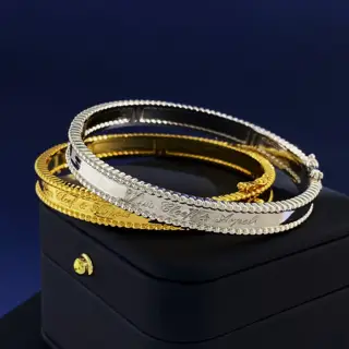 Van Cleef & Arpels Kaleidoscope beaded narrow logo stamped bracelet