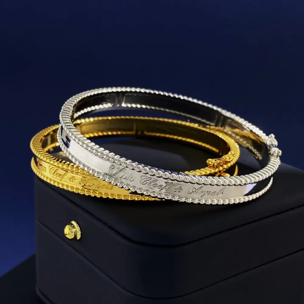 Van Cleef & Arpels Kaleidoscope beaded narrow logo stamped bracelet