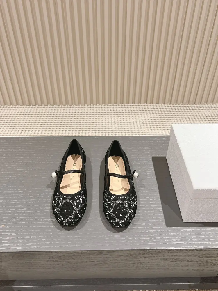 Dior Round Toe Raglan Pearl Ballet Shoes