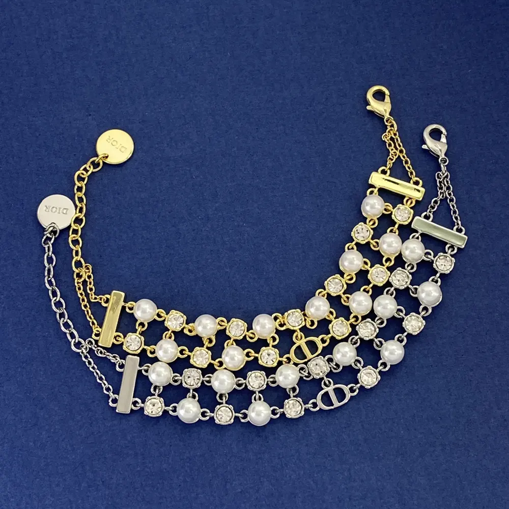 DIOR light luxury fashion exquisite pearl diamond small CD letter double chain bracelet