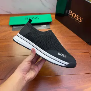BOSS retro sneakers in a mix of fabrics with faux leather trim