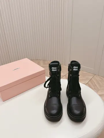 MiuMiu Retro Motorcycle Boots Lace-Up Martin Boots