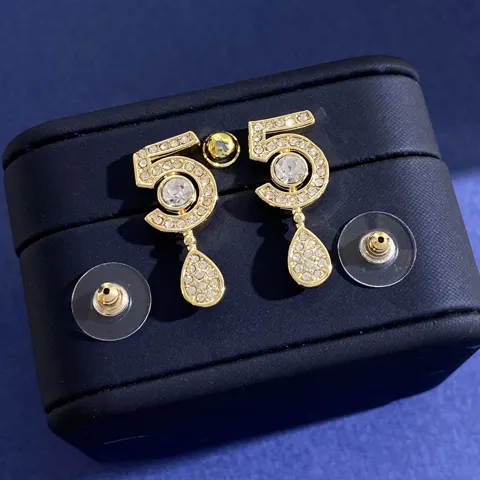 Chanel Full Diamond Number 5 Teardrop-Shaped Diamond Stud Earrings