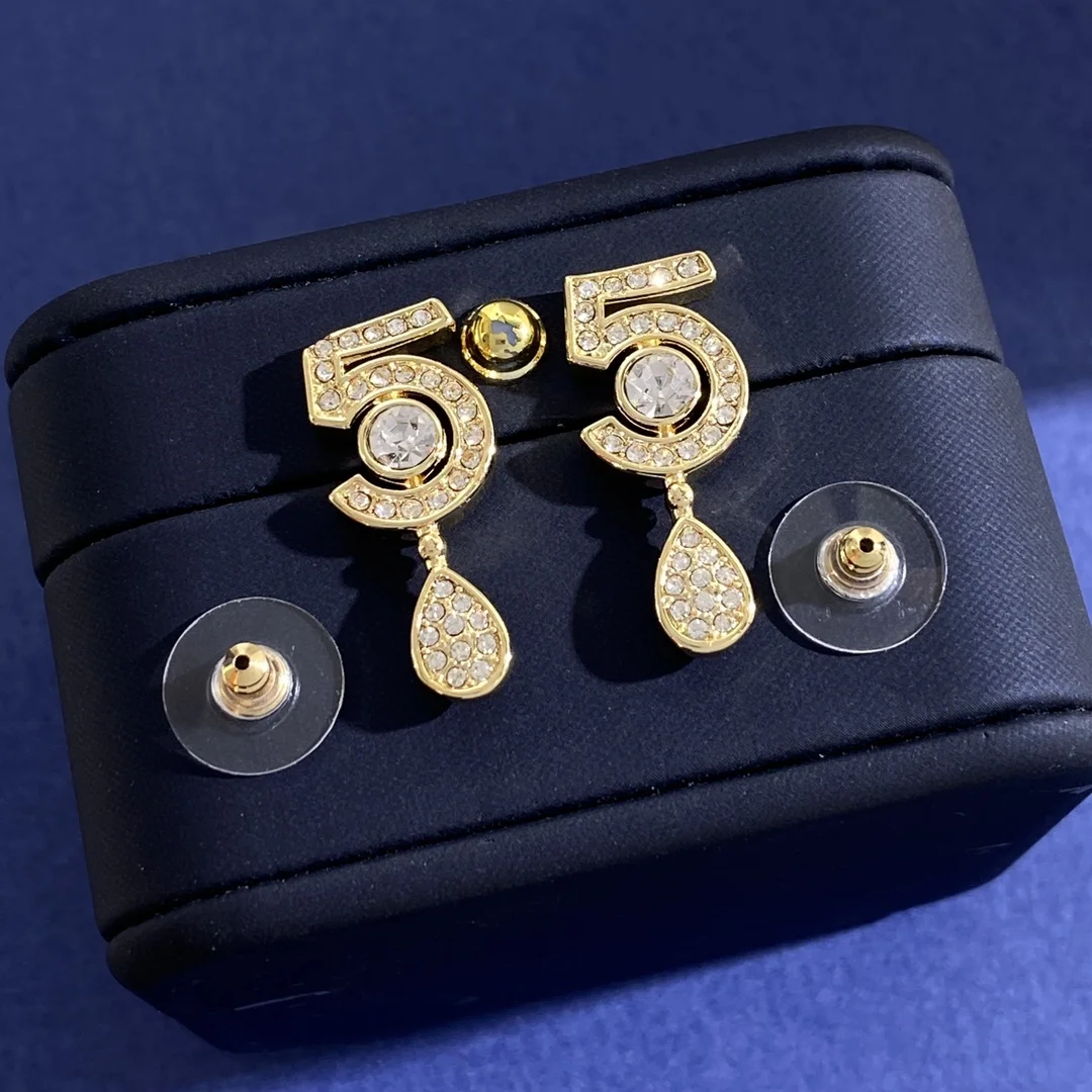Chanel Full Diamond Number 5 Teardrop-Shaped Diamond Stud Earrings