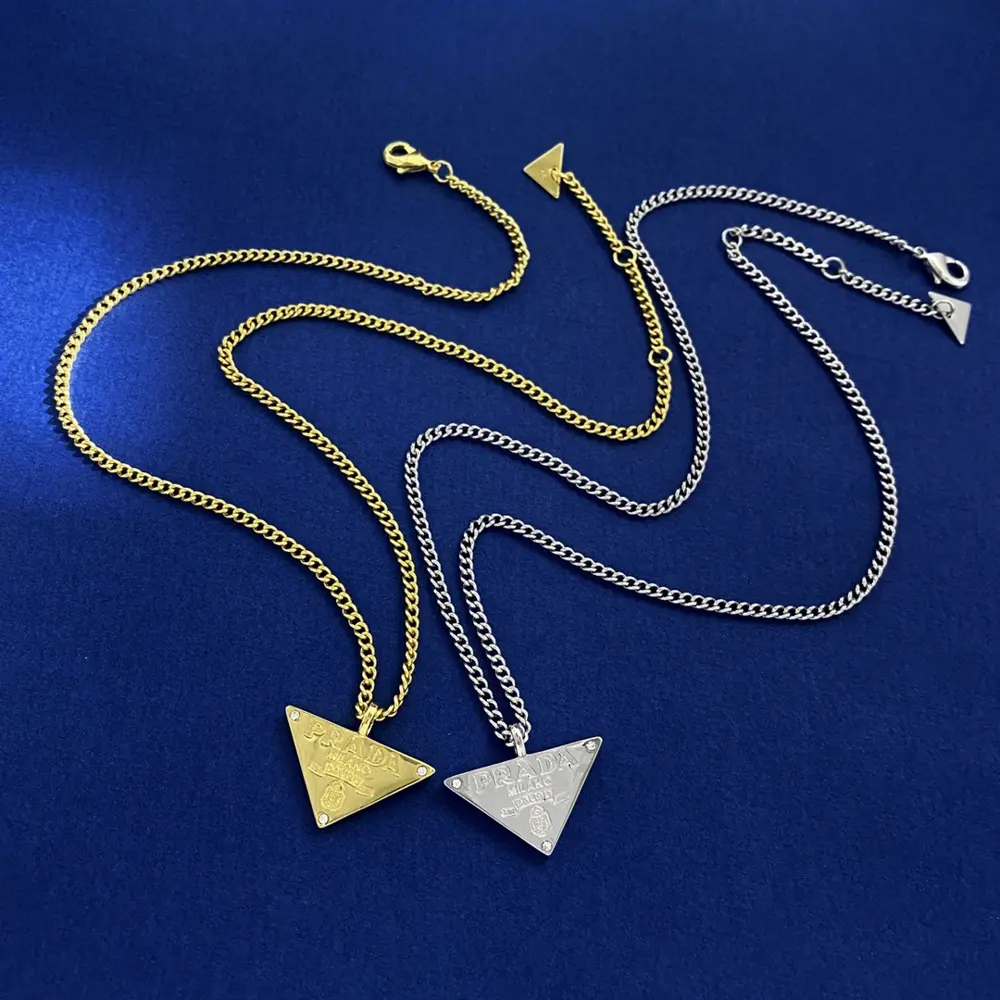 PRADA personalized simple inverted triangle P logo micro-diamond necklace Brass material