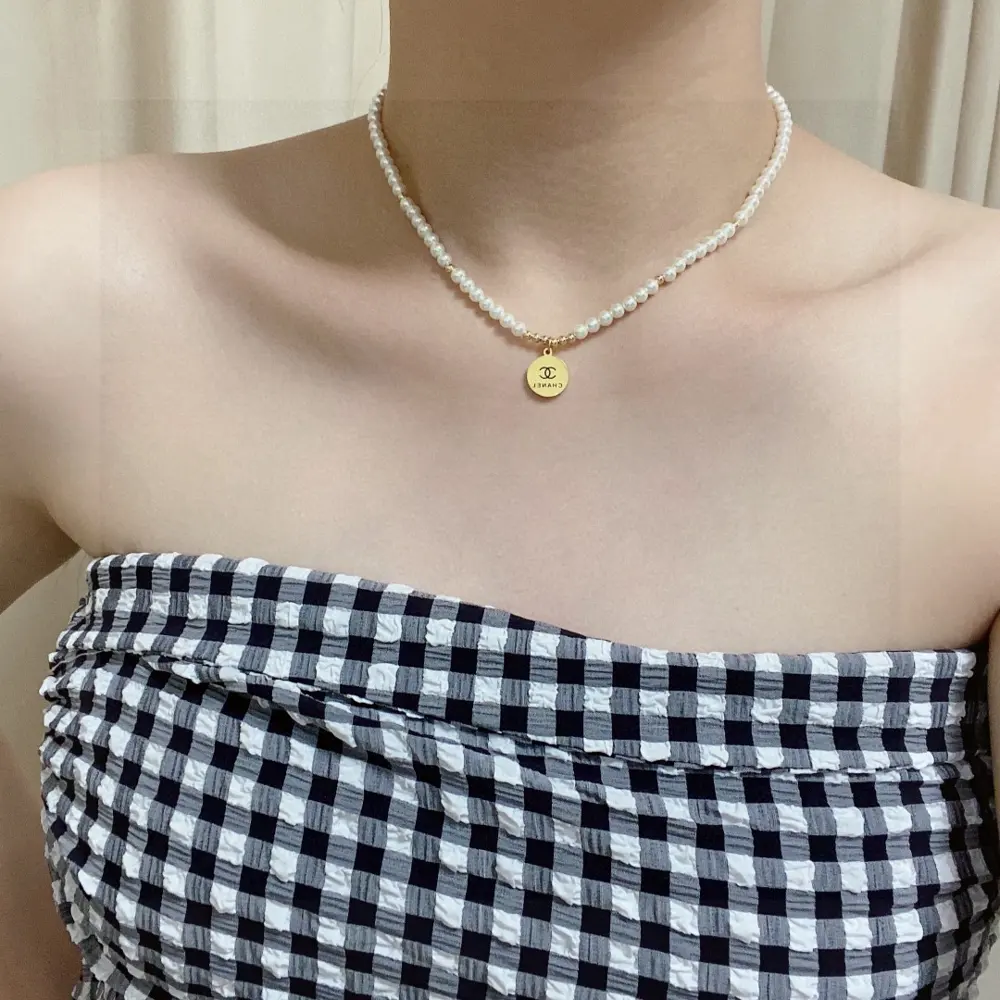 Chanel Double C Pearl Round Pendant Necklace