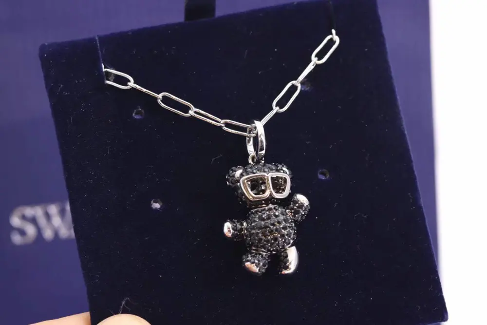 Swarovski Shining Teddy Bear Black Heart Bear Necklace