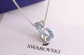 Swarovski Blue Diamond Spiral Interlaced Lucky Bead Necklace