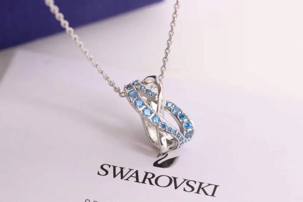 Swarovski Blue Diamond Spiral Interlaced Lucky Bead Necklace