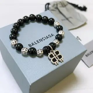 Balenciaga natural black agate bracelet