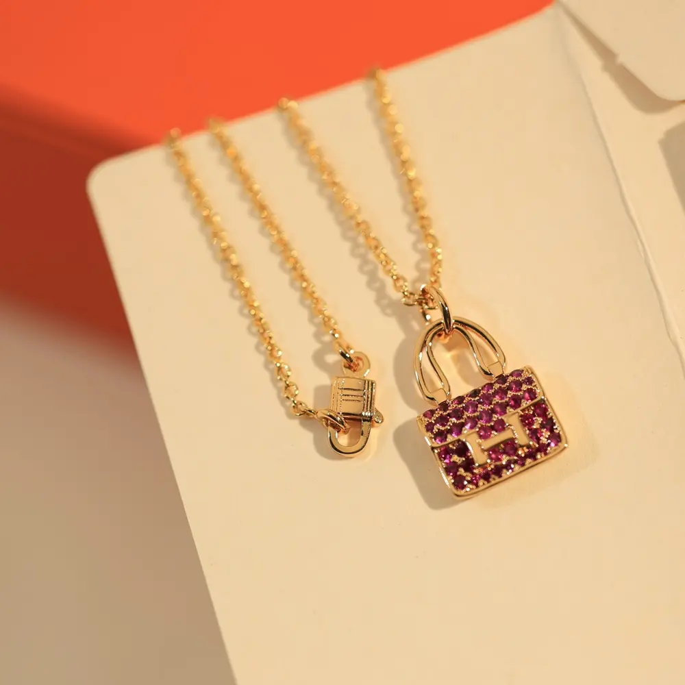 Classic Hermès bag Necklace high-end customization Gold-plated diamond [color][color] Very