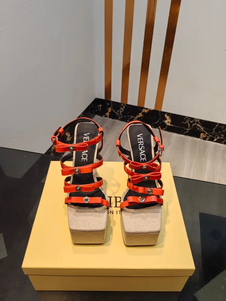 Versace Medusa Bow High Heel Slippers with Medusa Bow on the front