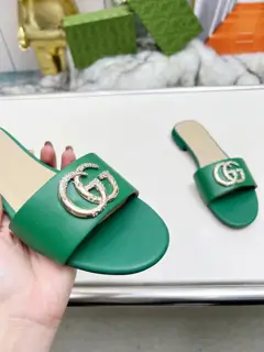 Gucci 2025 Spring/Summer new style double G buckle round toe flat thick heel slippers
