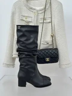 Chanel color-blocked double C stacked boots