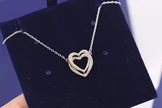 Swarovski Gold and Silver Double Hearts Heart to Heart Clavicle Necklace