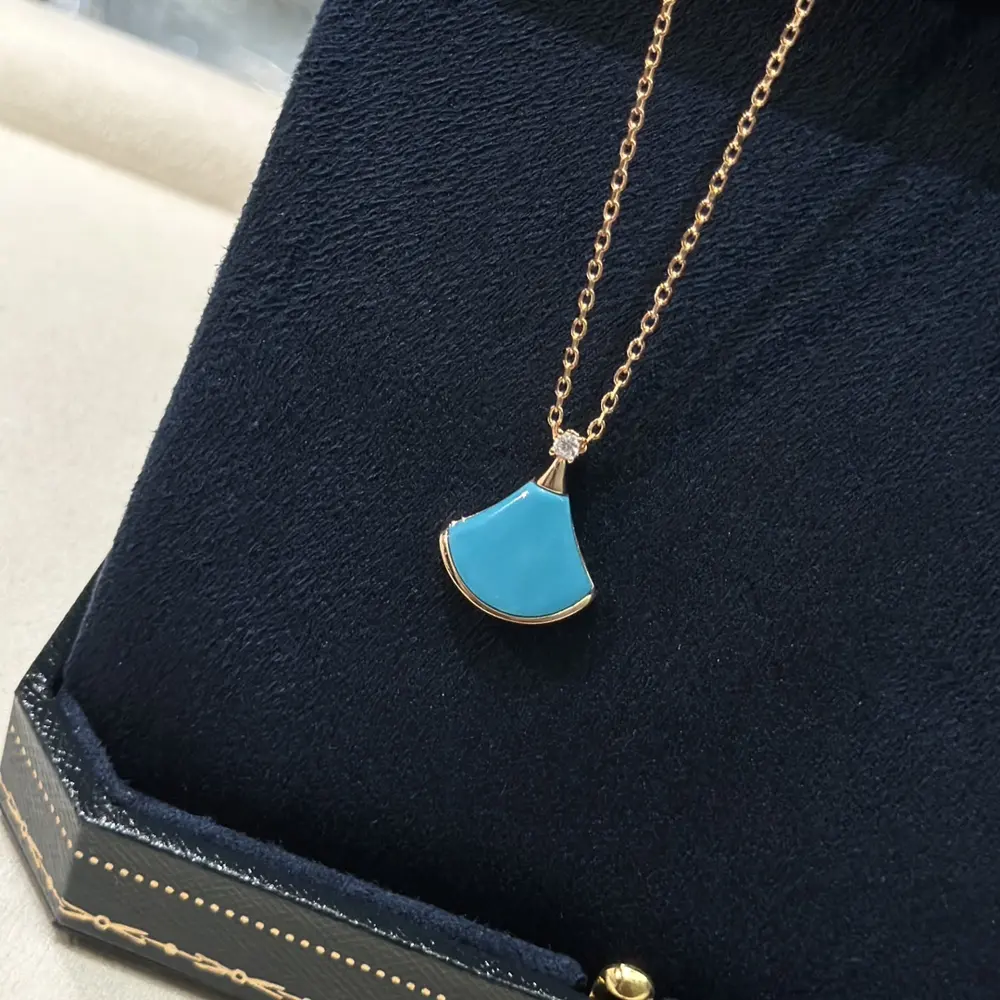 Bvlgari Diva series blue turquoise small size skirt necklace fan-shaped classic style the